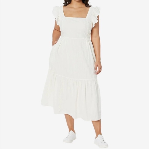 Madewell Plus Ruffle Strap Tiered Midi Dress in Textural Stripe Size 3X - Picture 1 of 14